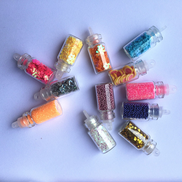 12Colors glass fairy dust bottles with opalescent glitter confetti